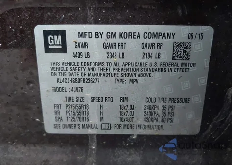 2015 Buick Encore Premium from USA, damaged, VIN KL4CJHSB0FB226277